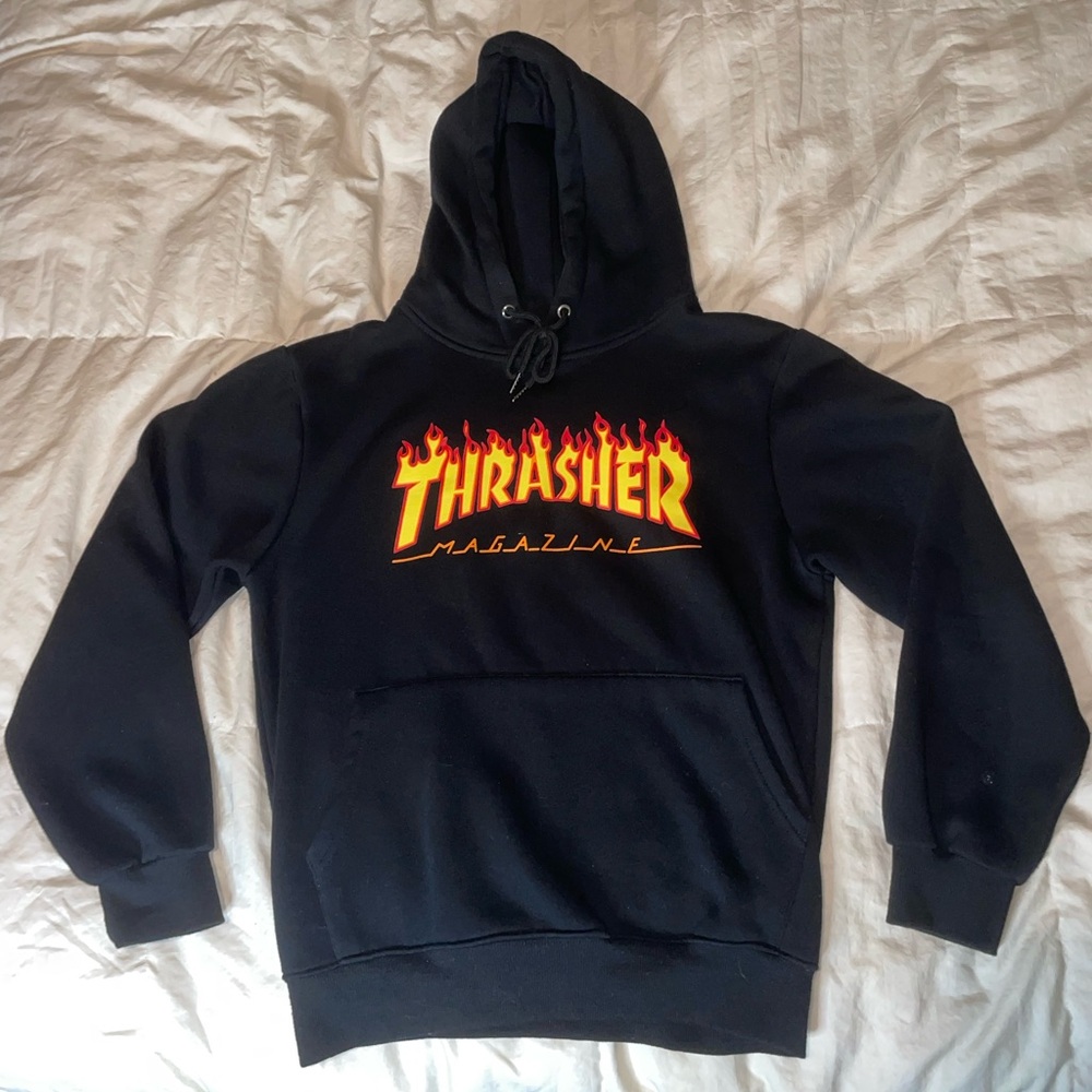Thrasher Hoodie Sweatshirt, Black, Large